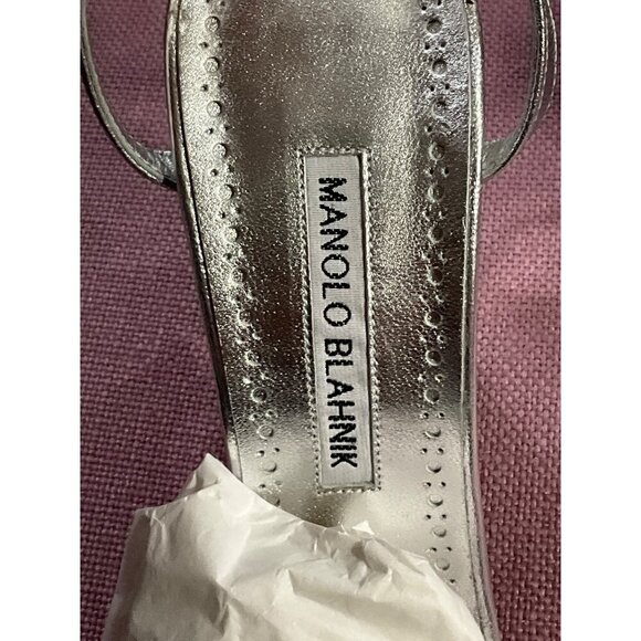 Manolo Blahnik Elhob 105 Leather Sandal in Silver 36.5 with Box Womens High Heel - Picture 10 of 15